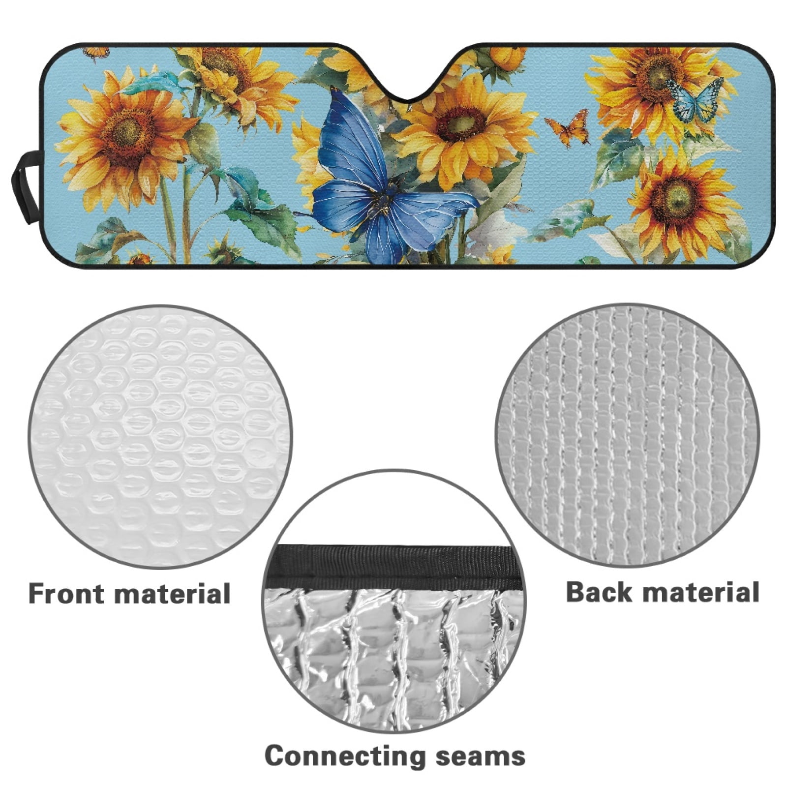 Jeiento Butterfly Sunflower Windshield Sun Shade Compatible with 2007-2024 Wrangler Rubicon Sahara TJ JK JKU 2 & 4 Door Car Sun Shade Sun Visor Protector Keep Your Vehicle Cool