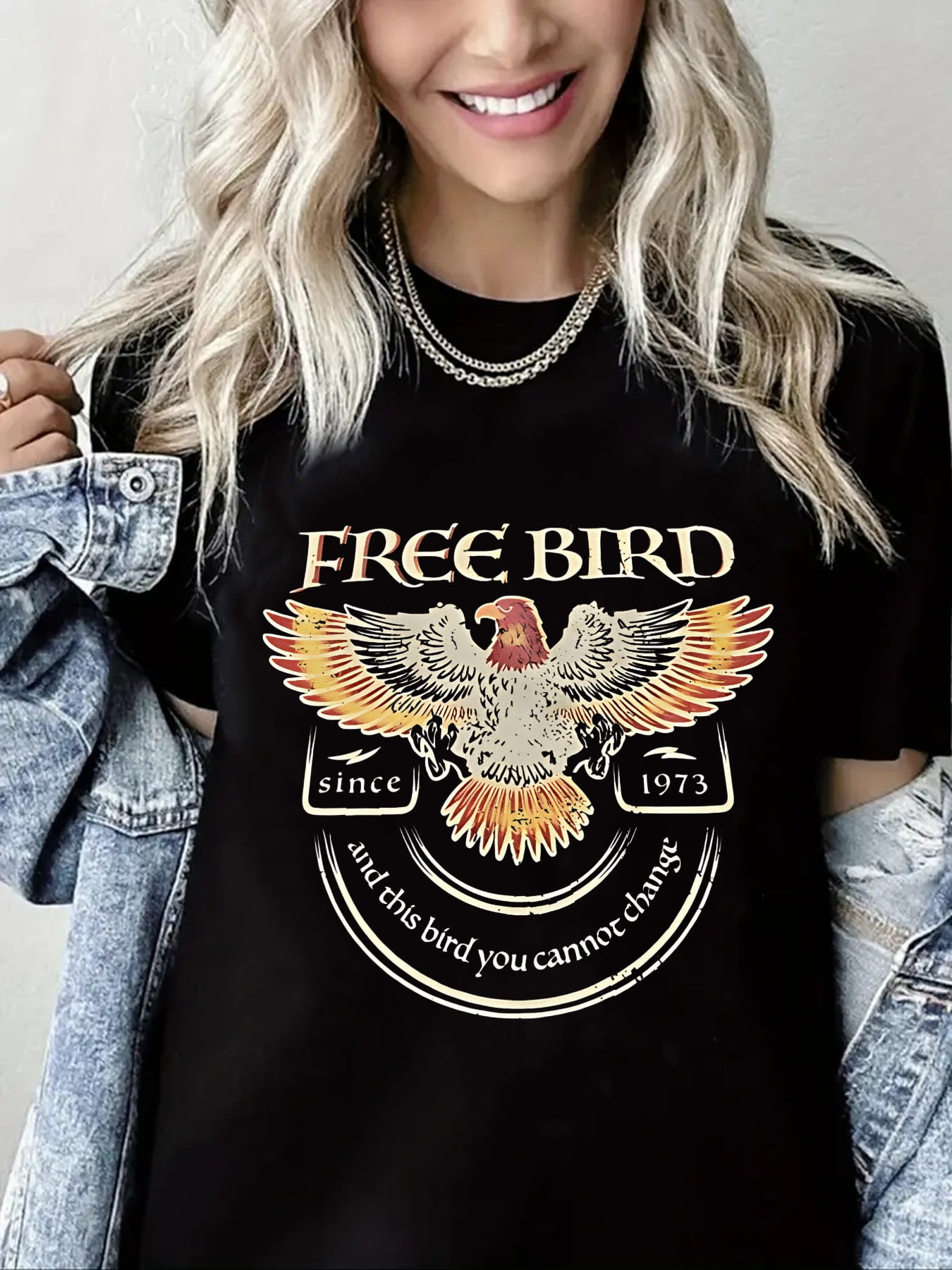 Free Bird T-Shirts Vintage Eagle Graphic Short Sleeve Tees Casual Band Music Country Concert Clothing