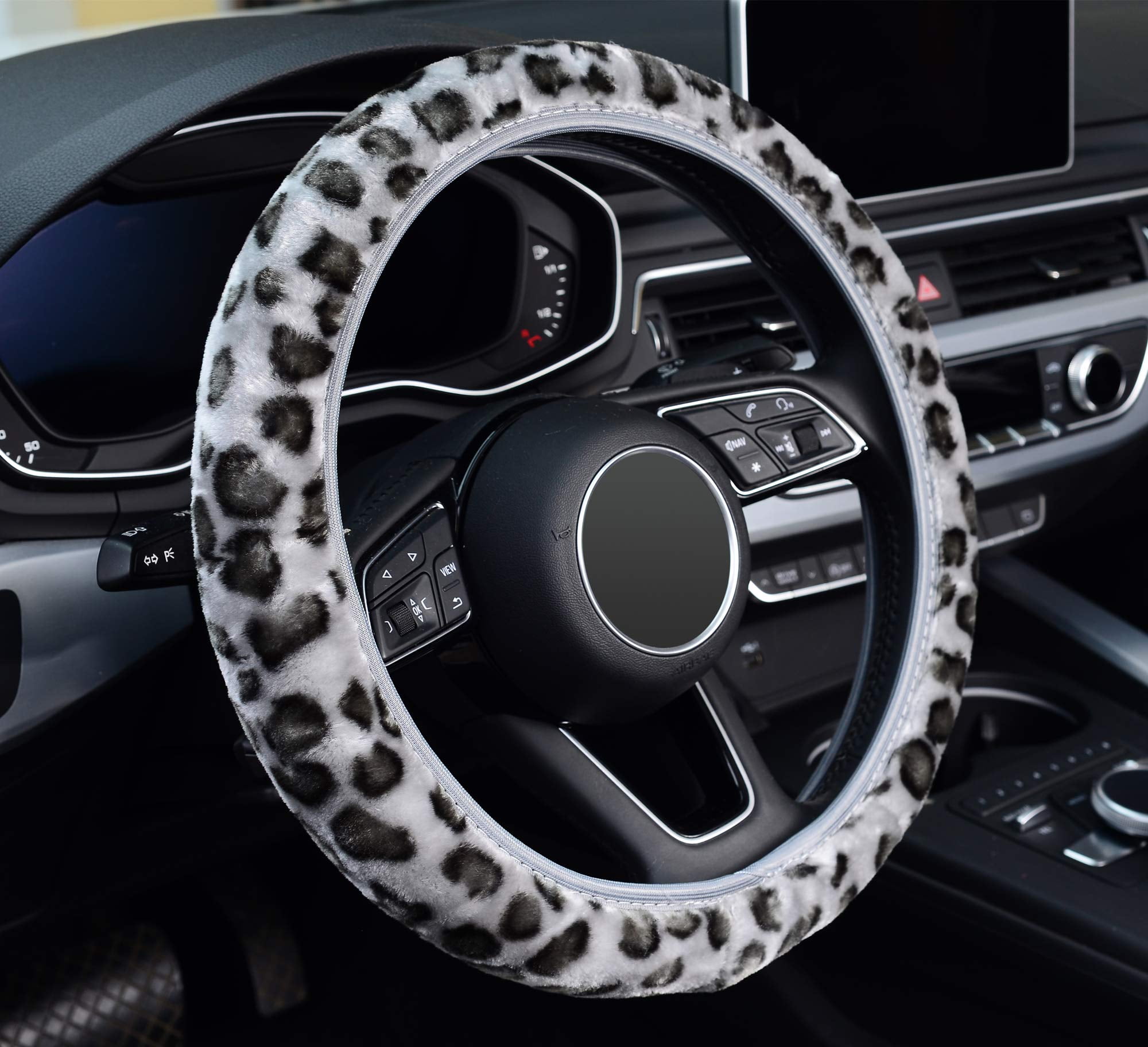 INEBIZ Luxury Leopard Print Fashionable Plush Car Steering Wheel Cover  ショップセレクト