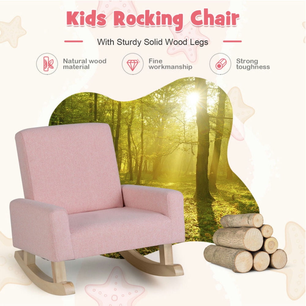 Topcobe Kids Rocking Chair with Solid Wood Legs, Toddler Living Room Chair-Pink