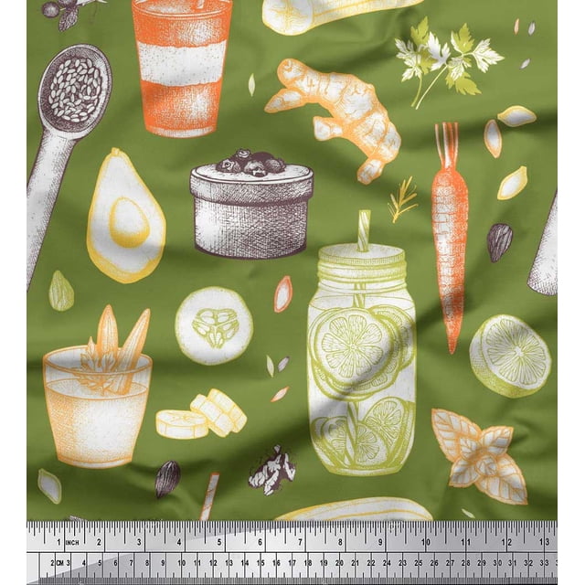 Soimoi Poly Georgette Fabric Jar & Mix Vegetable Fabric Prints By Yard 42 Inch Wide