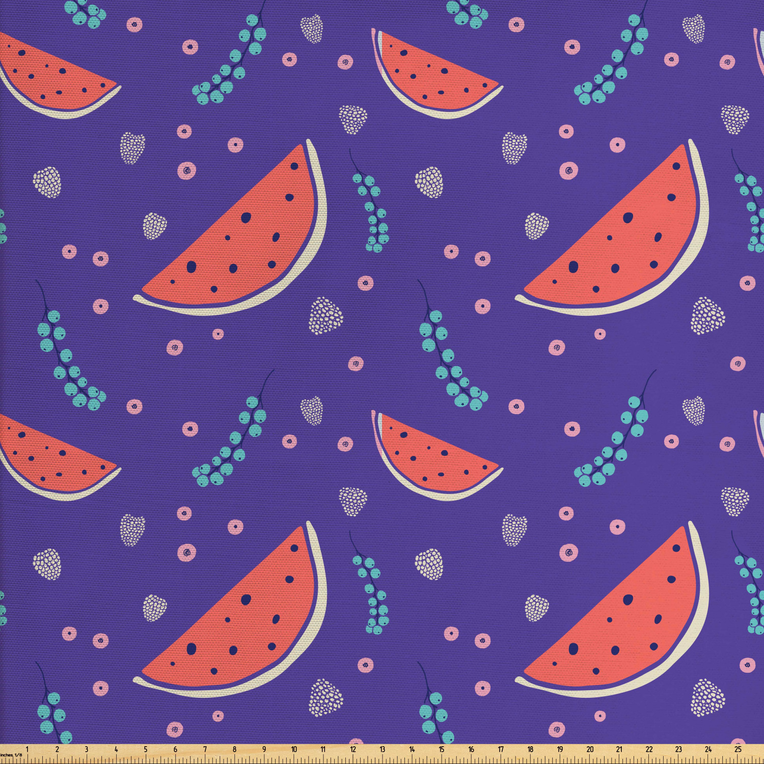 Watermelon Fabric by The Yard, Continuous Tasty Summer Fruits and