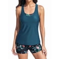 thumbnail image 4 of 3 Piece Tankini Swimsuits for Women Swim Tank Top with Bra Boy Shorts Teen Swimwear Green M, 4 of 8