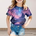 thumbnail image 2 of Toddler Girls Tops & T-Shirts 3D Galaxy Print Crew Neck Short Sleeve Glitter Carnival Tee Shirts Sportwear,Purple,8-9 Years, 2 of 4