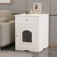 thumbnail image 4 of Cat Litter Box Enclosure, Hidden Litter Box Furniture Cabinet with Drawer, Indoor Cat House Side Table, Large Pet Crate Nightstand, Kitty Litter Box Washroom (White), 4 of 17