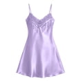 thumbnail image 5 of Shrysg Women's Satin Silk Sleepwear Sexy Lingerie Nightgown Sleeveless V Neck A-Line Chemise with Floral Lace Trim Purple, 5 of 6