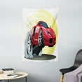 thumbnail image 1 of Cars Tapestry, Powerful Cartoon Red Car Speeding Jumping with Smoke Coming Out Of Giant Tires, Wall Hanging for Bedroom Living Room Dorm Decor, 40W X 60L Inches, Red Yellow Gray, by Ambesonne, 1 of 2