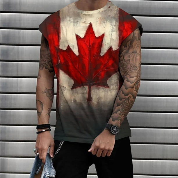 Camiseta sin mangas de cuello redondo para hombre, informal, a la moda, con estampado, sin mangas, deportiva, de poliéster