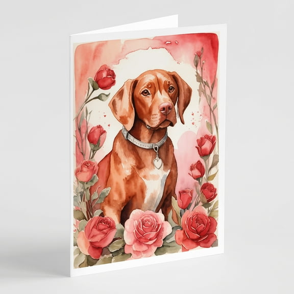Vizsla Valentine Roses Greeting Cards Pack of 8 7 in x 5 in