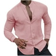 thumbnail image 5 of WREESH Men's Linen Button Down Shirts Fashion Casual Solid Color Long Sleeve Turndown Collar Shirts Linen Tops Pink, 5 of 6