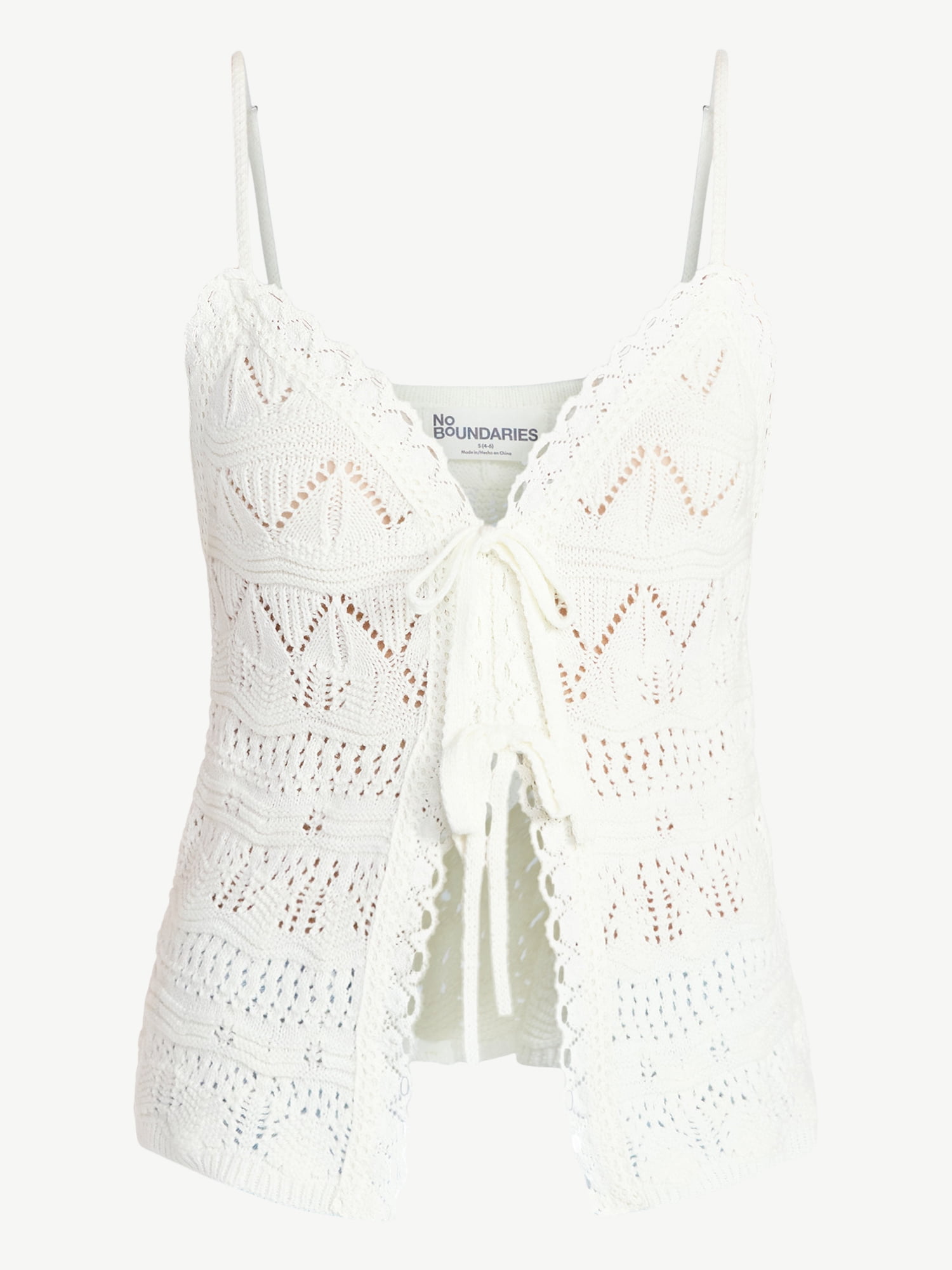 No Boundaries Tie Front Pointelle Cami, Women’s XXS-XXL