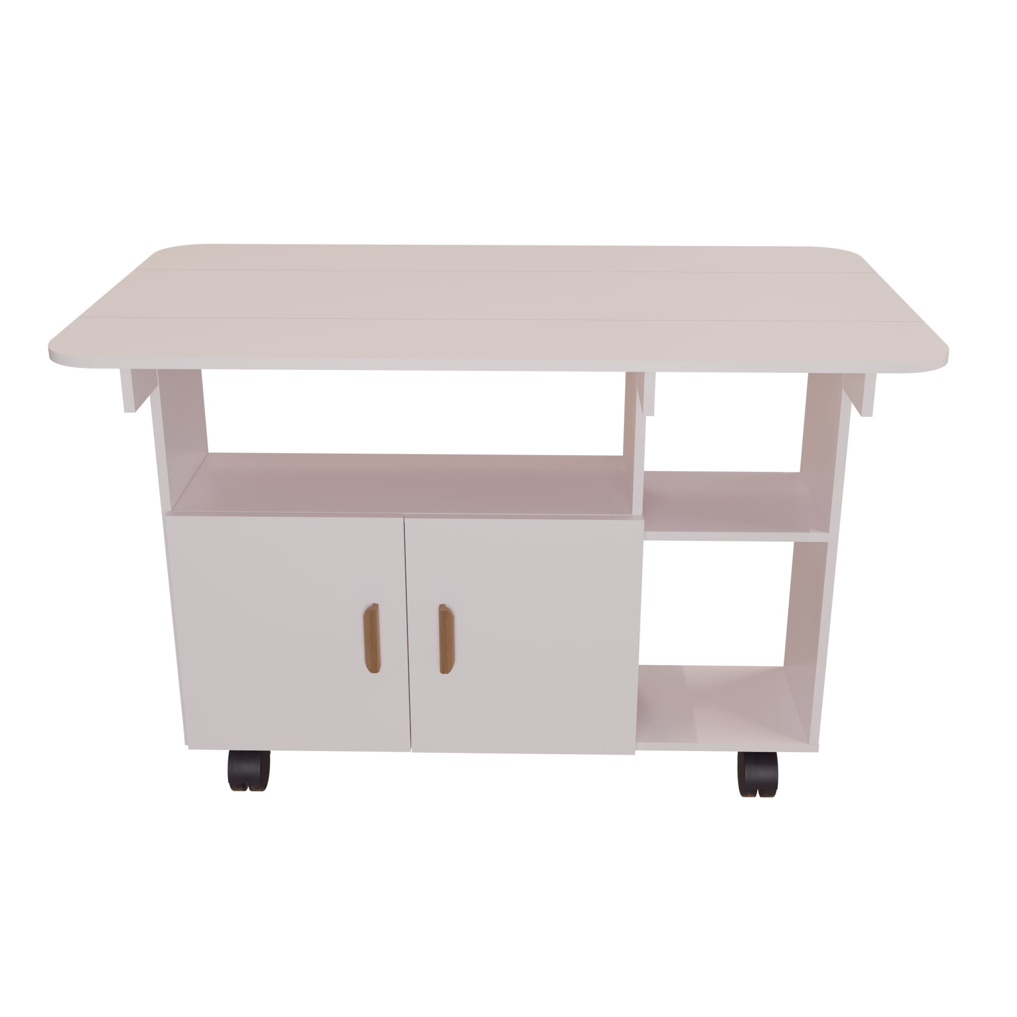 Folding Dining Table with Drawer Movable Kitchen Table Drop Leaf Table,&nbsp;with Built-In Drawer and 6 Wheels for Small Spaces Craft and Dining Use, White