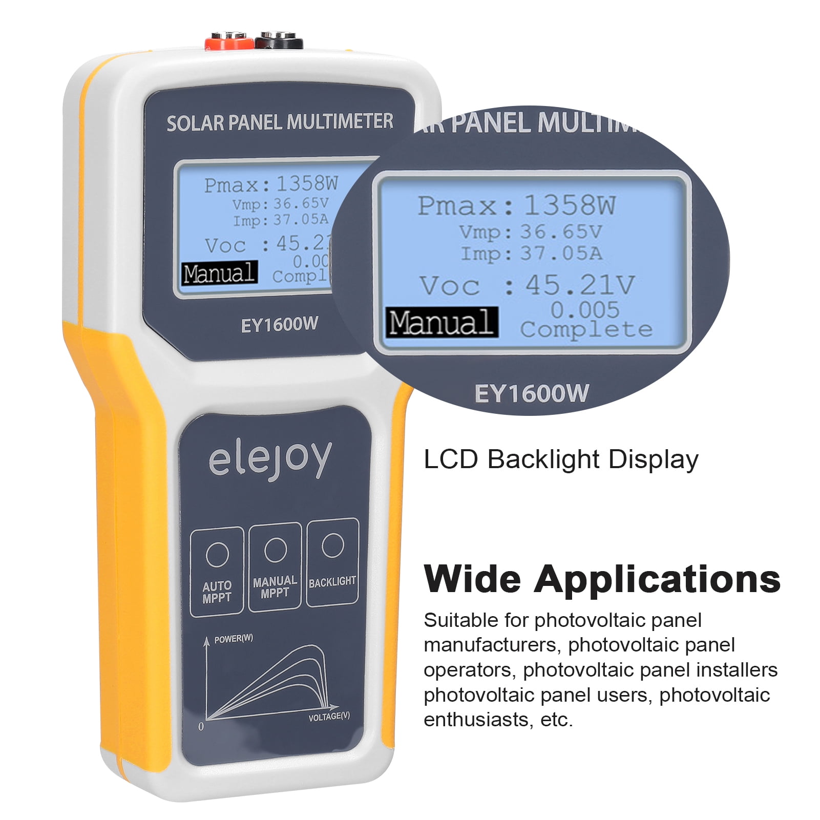 1600W Photovoltaic Panel Multimeter Solar Panel MPPT Tester Open Circuit Voltage Test Device Maximum Power Point Voltage Current Power Test Meter LCD Display with Backlight