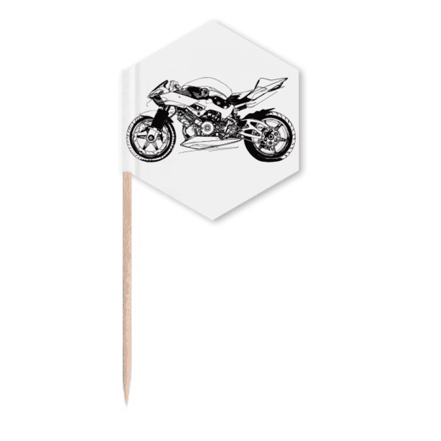 Black Motorcycle Illustration Pattern Toothpick Flags Cupcake Picks Party Celebration