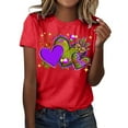 thumbnail image 1 of TSADFHJI Hauts pour Femmes Manches Longues Chemises Imprimées Mardi Décontractées Col Rond Manches Courtes Tee Tops Tunique Blouse m Rouge, 1 of 5