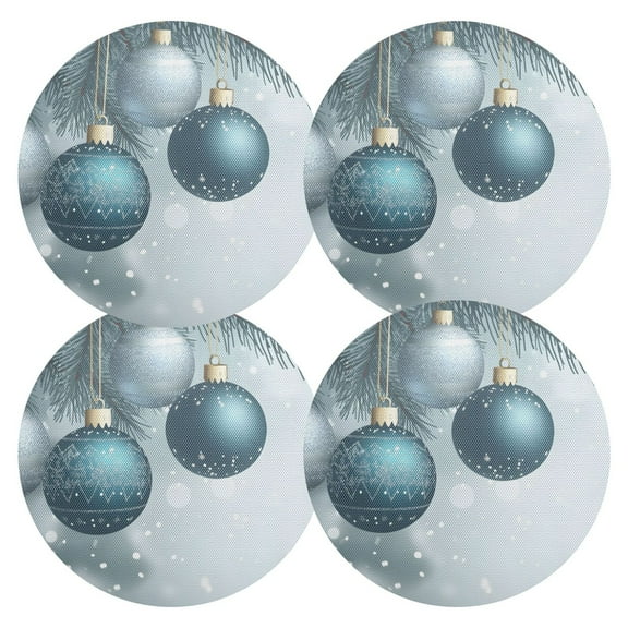Ryvnso Christmas Balls Snowflake Round Plate Mats Dining Table Placemat Set of 4 for Holiday Decoration