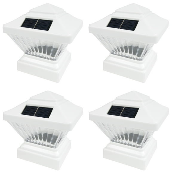 IGlow Solar LED Post Deck Square, PVC Vinyl Wood Black/White, 4 Pack