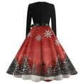 thumbnail image 4 of Christmas Dresses for Women Women's Casual Fashion Printed Retro Square Neck Long Sleeve Dress with AI Christmas Print for Holiday Party,Red,M, 4 of 4