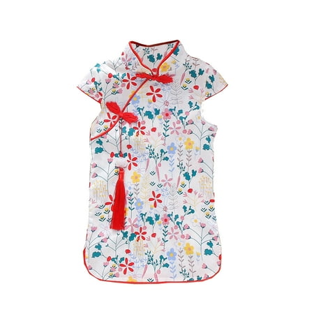 

Floral Printed Toddler Dress Baby Girls Dresses Short Princess Sleeve Cheongsam Girls Dress&Skirt