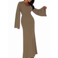 thumbnail image 3 of Wedding Guest Dress for Women Long Sleeve Bodycon Ribbed Knit Maxi Dress Fall Formal Dresses Khaki M, 3 of 9