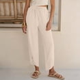 thumbnail image 4 of ClodeEU Women's Elastic Waist Harem Capri Pants,Casual Loose Linen Baggy Cropped Trousers with Pockets Beige,Women's Plus L, 4 of 6