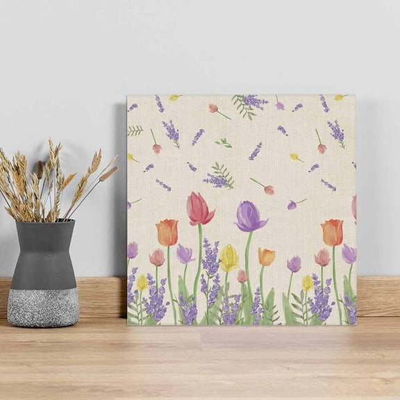 Tulips Floral Spring Wall Art Painting on Canvas, Lavender Flowers Colorful Canvas Art Home Prints Wall Art Framed Modern Artwork for Living Room Bedroom Wall Decor 8x8in