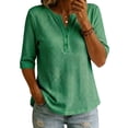thumbnail image 4 of Women's Short Sleeve Structure Breathable Plain Sports Shirt For Tennis Summer Fitness Casual Business Top,Green,XL, 4 of 6