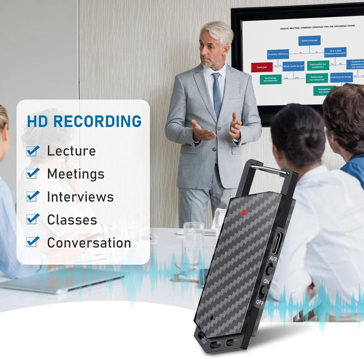 64GB Digital Voice Recorder with Bluetooth - Voice Activated Keychain Audio Recording Device - 800 Hours Capacity for Classes, Interviews, Meetings, Music
