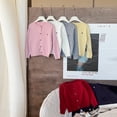 thumbnail image 4 of Girls Cable Knit Cardigan Letter Embroidery Sweater Uniform Button Knit Kids Texture Jacket Long Sleeve Tops Outwear Coverups, 4 of 8