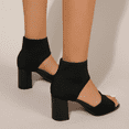 thumbnail image 5 of Elecsop Chunky Heels for Women, Comfortable Sexy Open Toe High Heels, Dressy Breathable Lightweight Knit Slip on Block Heels for Prom, Party (Black), 5 of 7