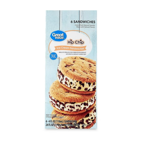 Great Value Hip Chip Ice Cream Sandwiches, 24 fl oz, 6 Pack