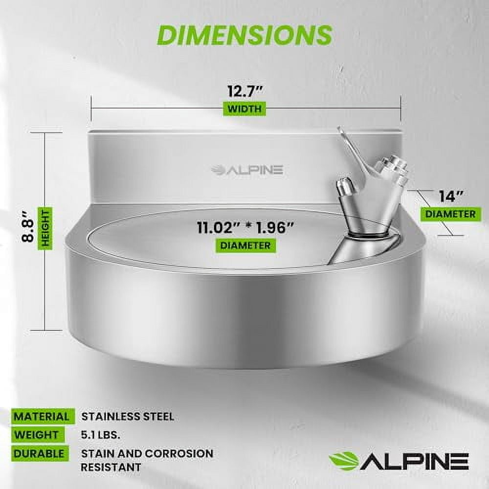 Alpine Wall Mounted Drinking Fountain, Commercial Water Fountain, Indoor & Outdoor Drinking Fountain Hydration Station, Drinking Water Fountain for School, Courts & More (Stainless Steel)