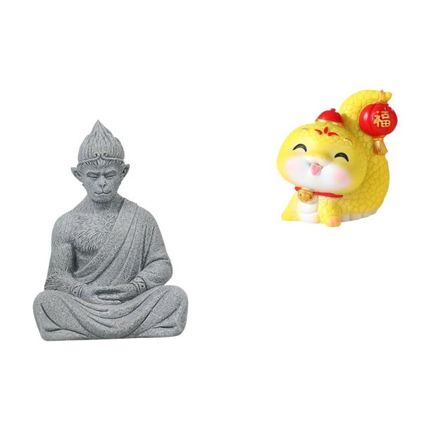 Estatua de mono,Estatua de Buda Mono para Interiores y Exteriores Budista,Figuras en miniatura meditando para decorar el jardín de casa.,Estatua de serpiente de dibujos animados,Estatua de