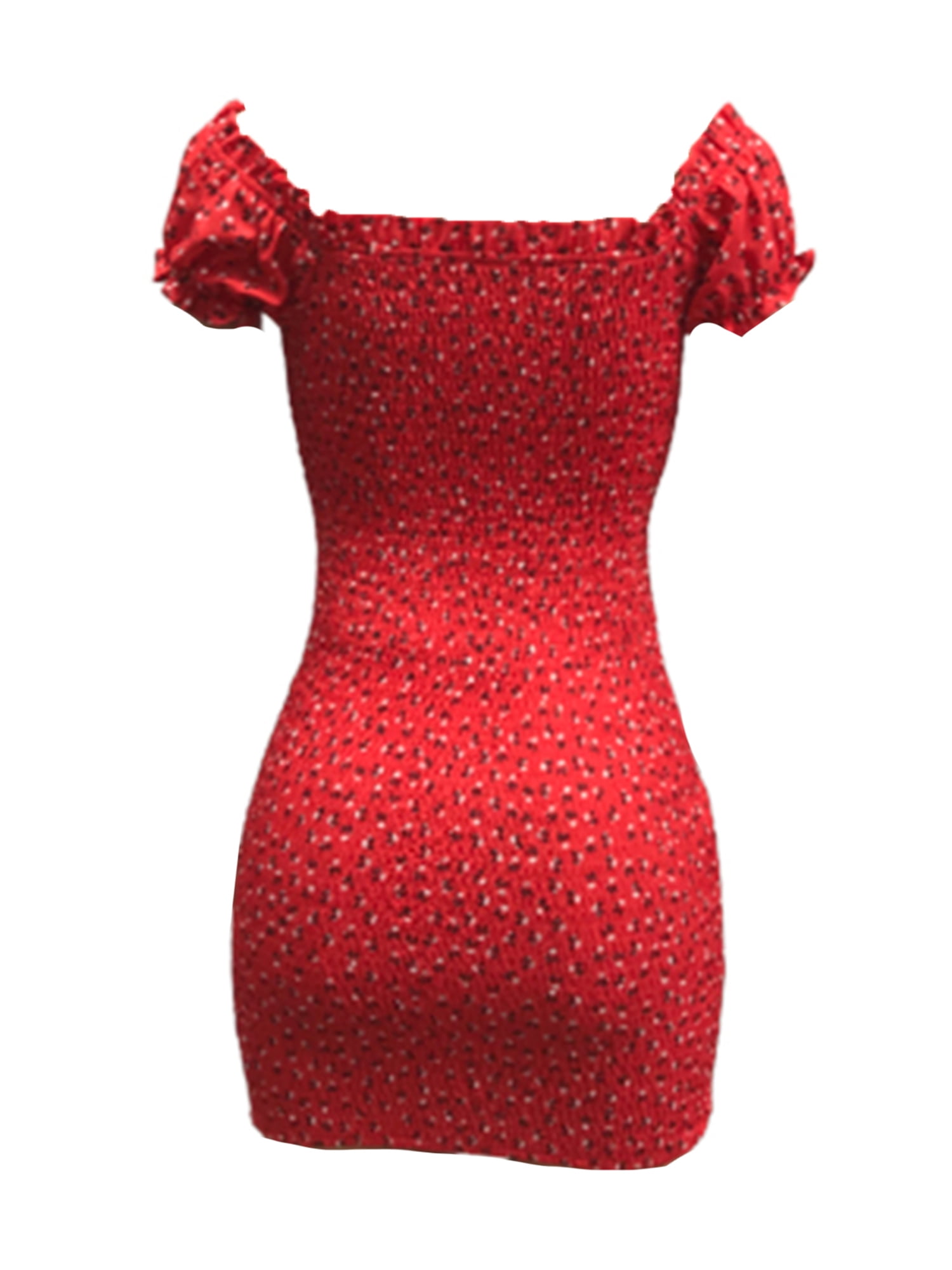 Womens Sexy Floral Mini Dress Off The Shoulder Lace Up Ruffle Bodycon Dresses Beach Party
