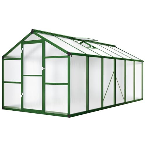 8x12 FT Polycarbonate Greenhouse for Outdoors, Heavy Duty Aluminum Frame, Single Swing Door, Adjustable Vent Windows, Walk-in Green House for Garden, Backyard, Patio, Lawn