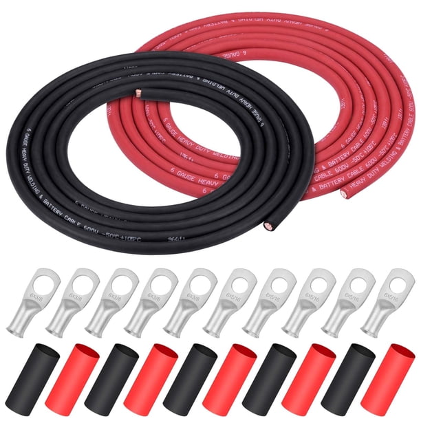Cable de batería de soldadura iGreely 6 AWG 10 pies negro + 10 pies rojo