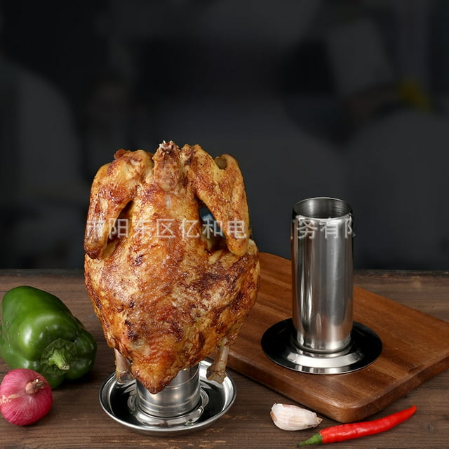 Support de Rôtissage pour Poulet en Canette de Bière en Acier Inoxydable - Grille BBQ Compacte pour Poulet en Canette de Soda, Four et Barbecue Extérieur, Conception Durable Résistante à la Rouille, Facile à Nettoyer et à Ranger, Taille B (10.2*12.3*5) avec