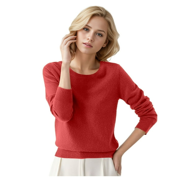 Women's Sweaters Womens Fall Tops Women's Round Neck Pullover Sweater Solid Color Long Sleeves