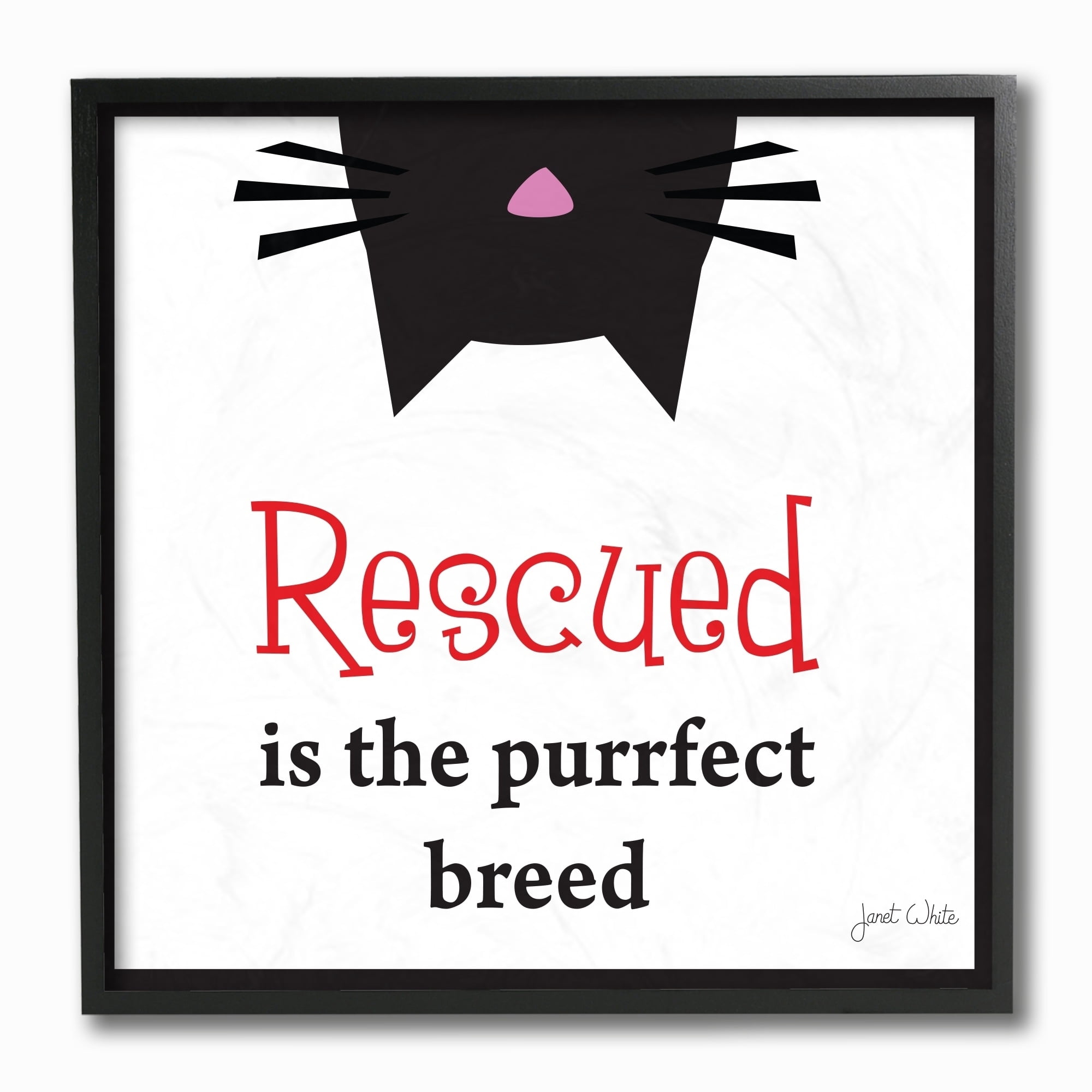 The Stupell Home Decor Collection Rescued Is The Purrfect Breed Black and White Typography Framed Giclee Texturized Art, 12 x 1.5 x 12