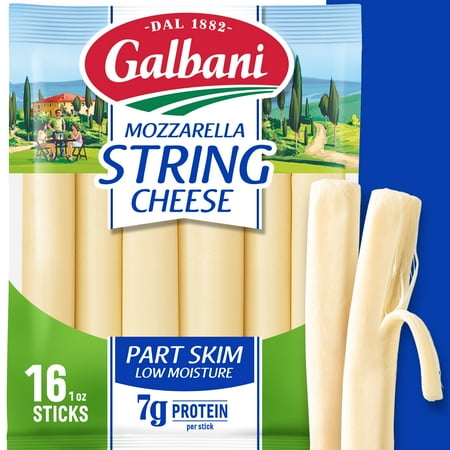 Galbani Low Moisture Part Skim Mozzarella String Cheese, 16 oz, 16 Ct (Refrigerated)