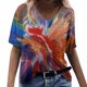 thumbnail image 1 of Gibobby Camiseta con cuello en V para mujer Camiseta suelta informal con cuello en V para mujer, blusa manga corta con estampado(Rojo,G), 1 of 5