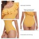 thumbnail image 5 of Traje de baño de una pieza con volantes amarillos para mujer, elegante traje de baño asimétrico de un solo hombro, 5 of 6