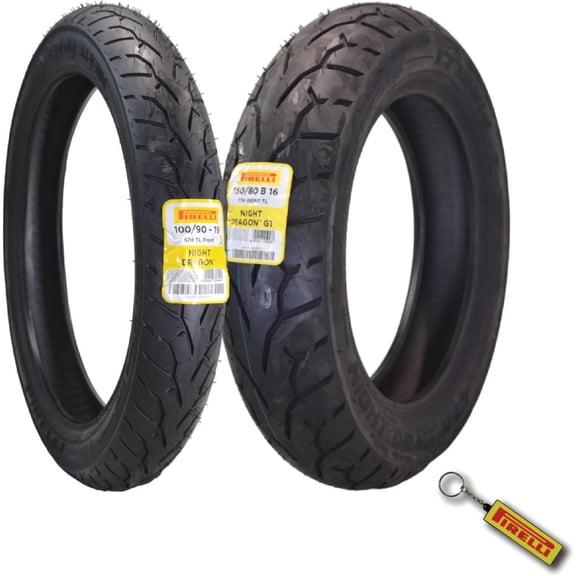 Pirelli Night Dragon Tire Set: 100/90-19 M/C 57H TL Cruiser Front Tire & Pirelli Night Dragon GT 150/80B16 M/C 77H REINFTL Cruiser Rear Tire - Superior Traction & Handling w/ Keychain