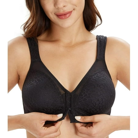 Women s Plus Size Full Coverage Front Closure Posture Back Unpadded Wireless Double Support Minimizer Bra