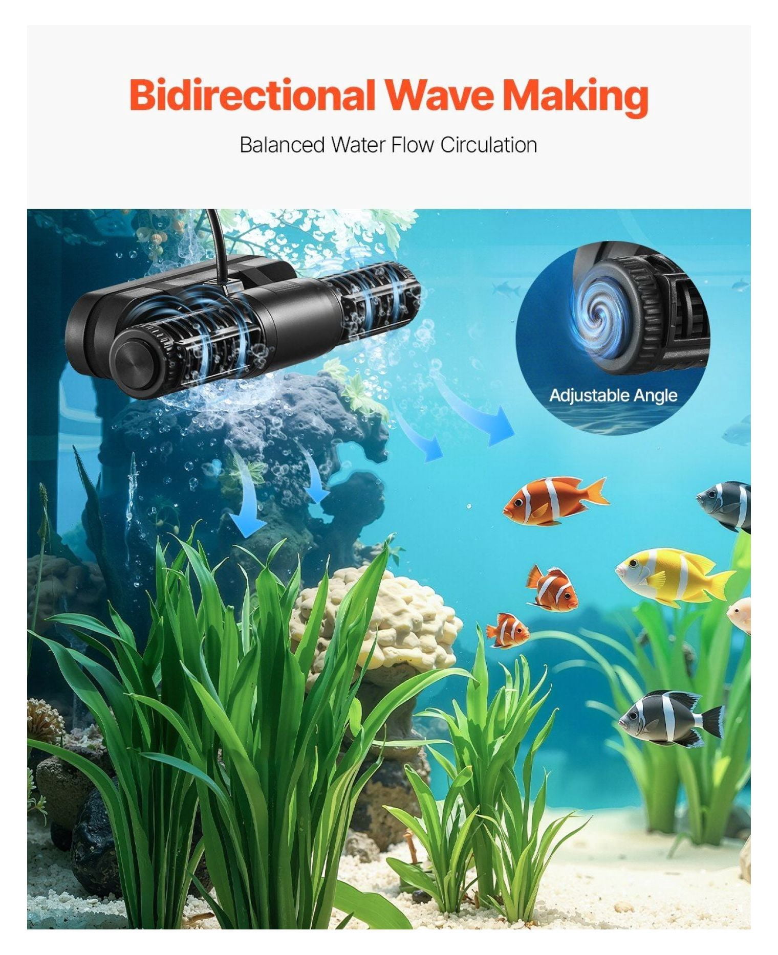 Aquarium Wave Maker 2380 GPH, 25W Adjustable Cross Flow Pump with Controller