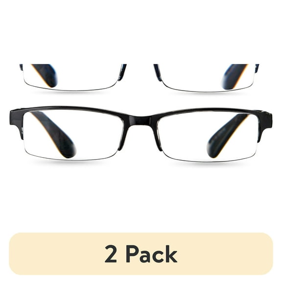 (2 pack) Equate Quinn Value 2-Pack Unisex Rectangular Reading Glasses with Case, Black/Navy Blue,  1.25