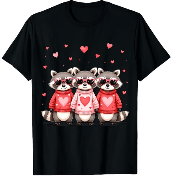 Valentine Feral and Lovely Raccoon Love Heart Animal Graphic Crew Neck Short Sleeve T-Shirts (Men's, Women's)