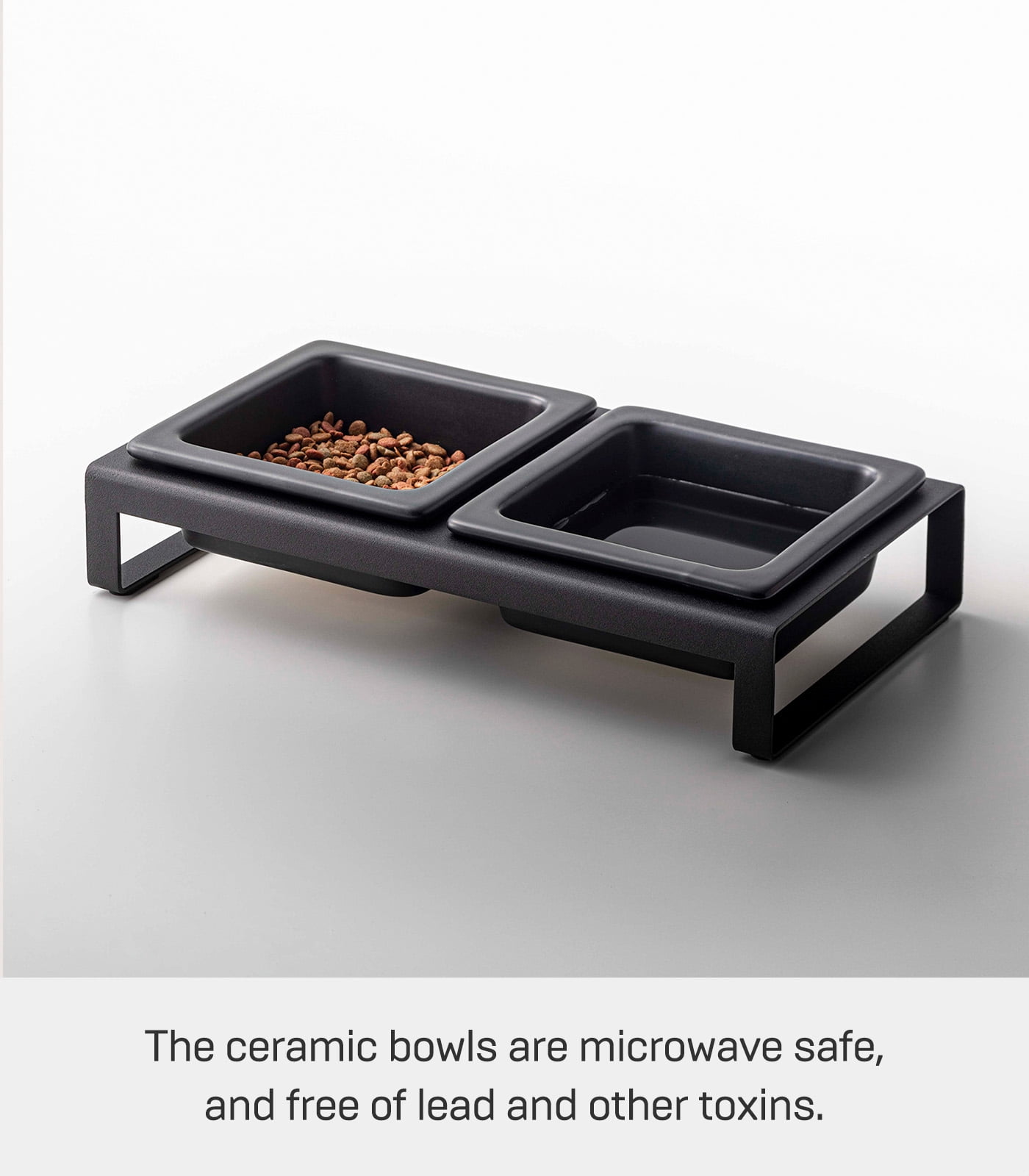 Yamazaki Home  Pet Food Bowls - Two Styles, Steel and Ceramic, Short, 1.25 cups, 300 milliliters per bowl Black
