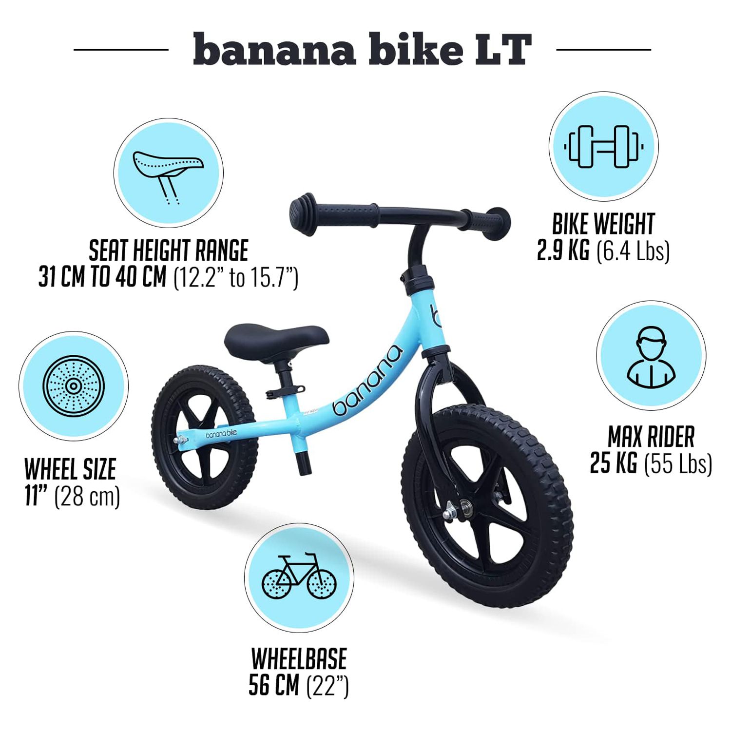 Banana LT Balance Bike - Lightweight Toddler Bike for 2, 3, 4, and 5 Year Old Boys and Girls - No Pedal Bikes for Kids with Adjustable Handlebar and seat - Aluminium, EVA Tires - Training Bike (Blue) - image 5 of 6