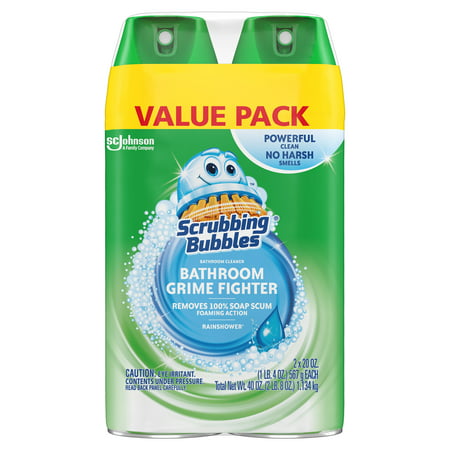 Scrubbing Bubbles Bathroom Grime Fighter Aerosol, Rainshower, 20 oz, 2 (Best Cleaner For Fiberglass Shower Stall)